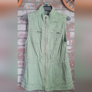 Green Vest Merona Cotton Military Army Fatigue Jacket Vest Utility Jacket cinch